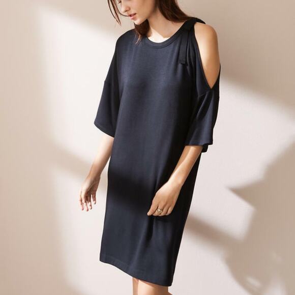 Lou & Grey Tie Shoulder Signature Soft Black Dress - Picture 1 of 13